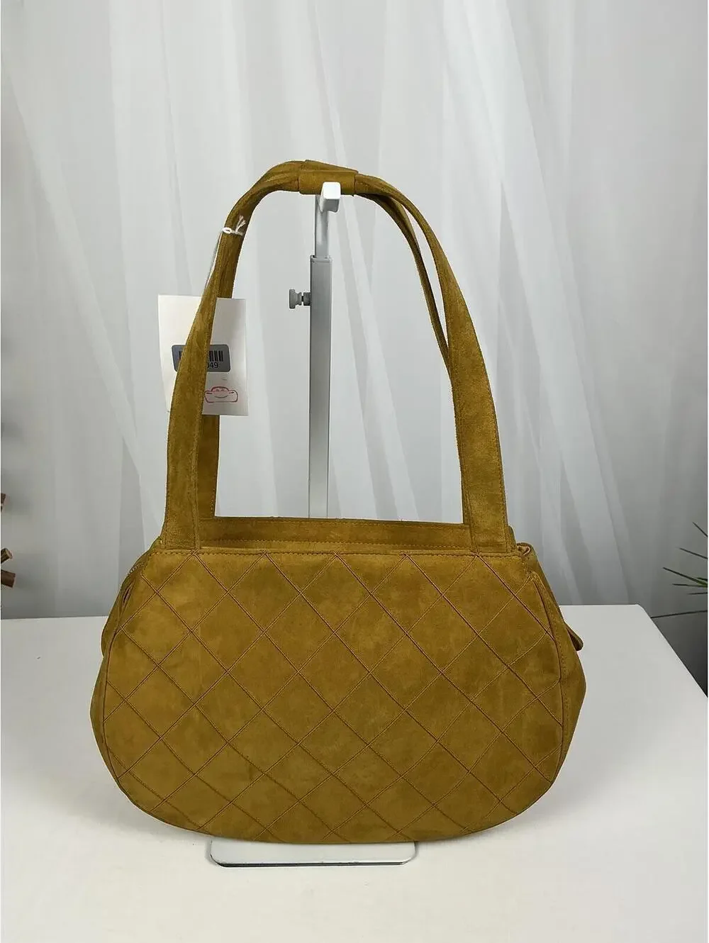 Chanel Mustard Yellow Quilted Suede Shoulder Bag Hobo Style 1999